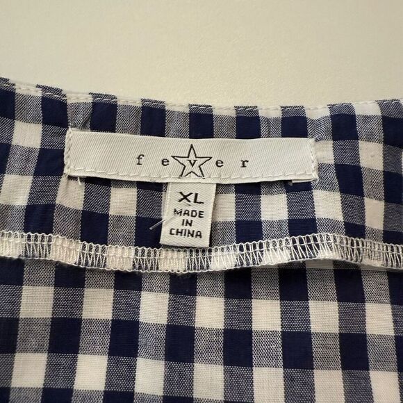 Fever Navy & White Gingham Tiered Full Sleeve True Wrap Top Sz XL Cha Cha, Chic - Picture 5 of 11